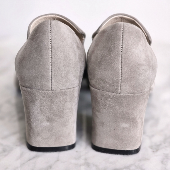 LUXURY REBEL 2.5 Inch Heeled Gray Suede Loafers with Gold Accent Size US 5.5 EUC - Picture 10 of 12